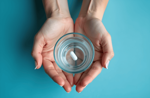 NAD vs Niacin vs Niacinamide: Vitamin B3 Differences Decoded 5 Woman's perspective, hands holding a glass of water with a B3 supplement