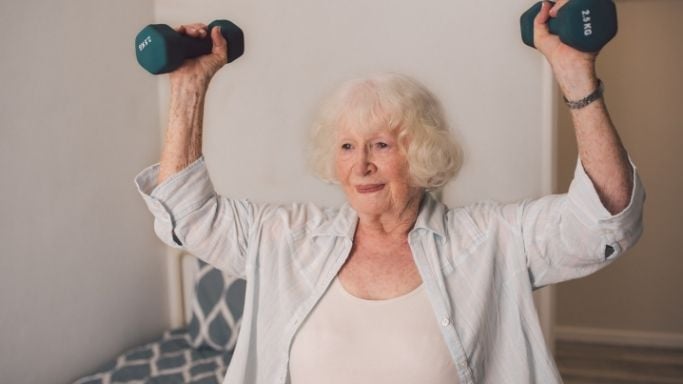 An image of an old woman with a good health span 