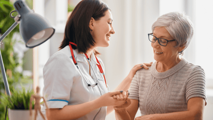 An image of a matured woman consulting a doctor