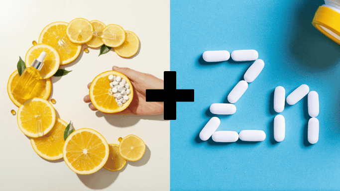Can Vitamin C and Zinc Prevent or Shorten Your Cold? 6 An image showing vitamin C on the left side and zinc on the right side.