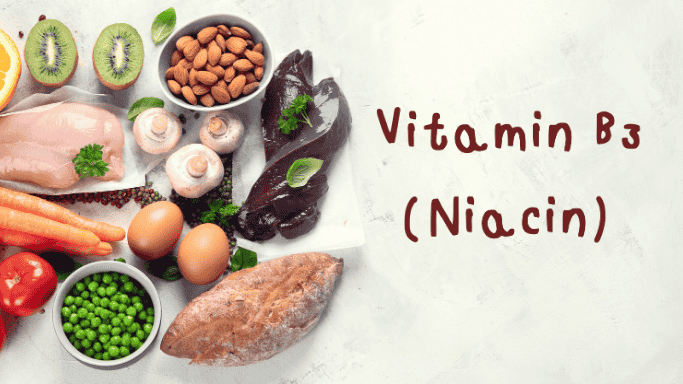 Can Niacin Help You Lose Weight? 7 A group of foods with the label ‘Niacin B3’ displayed on the side.