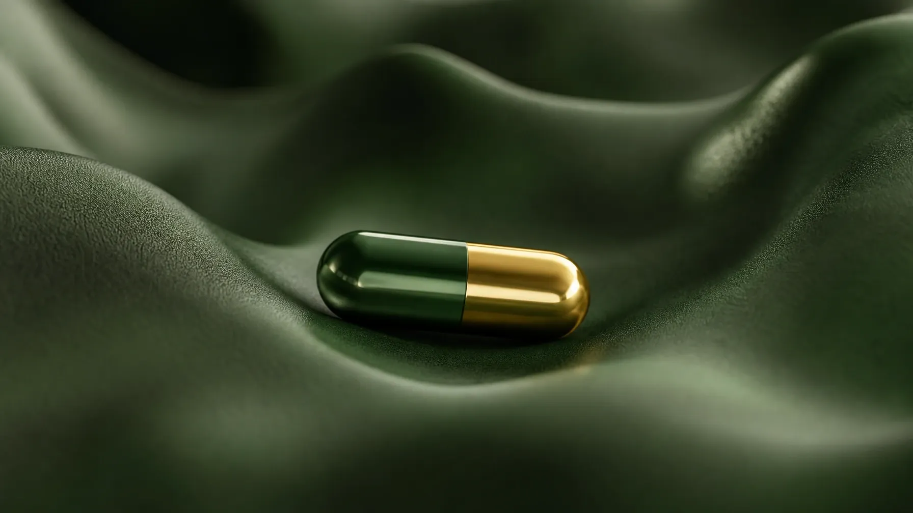 A GLP-1 supplement capsule against a green wavy background.
