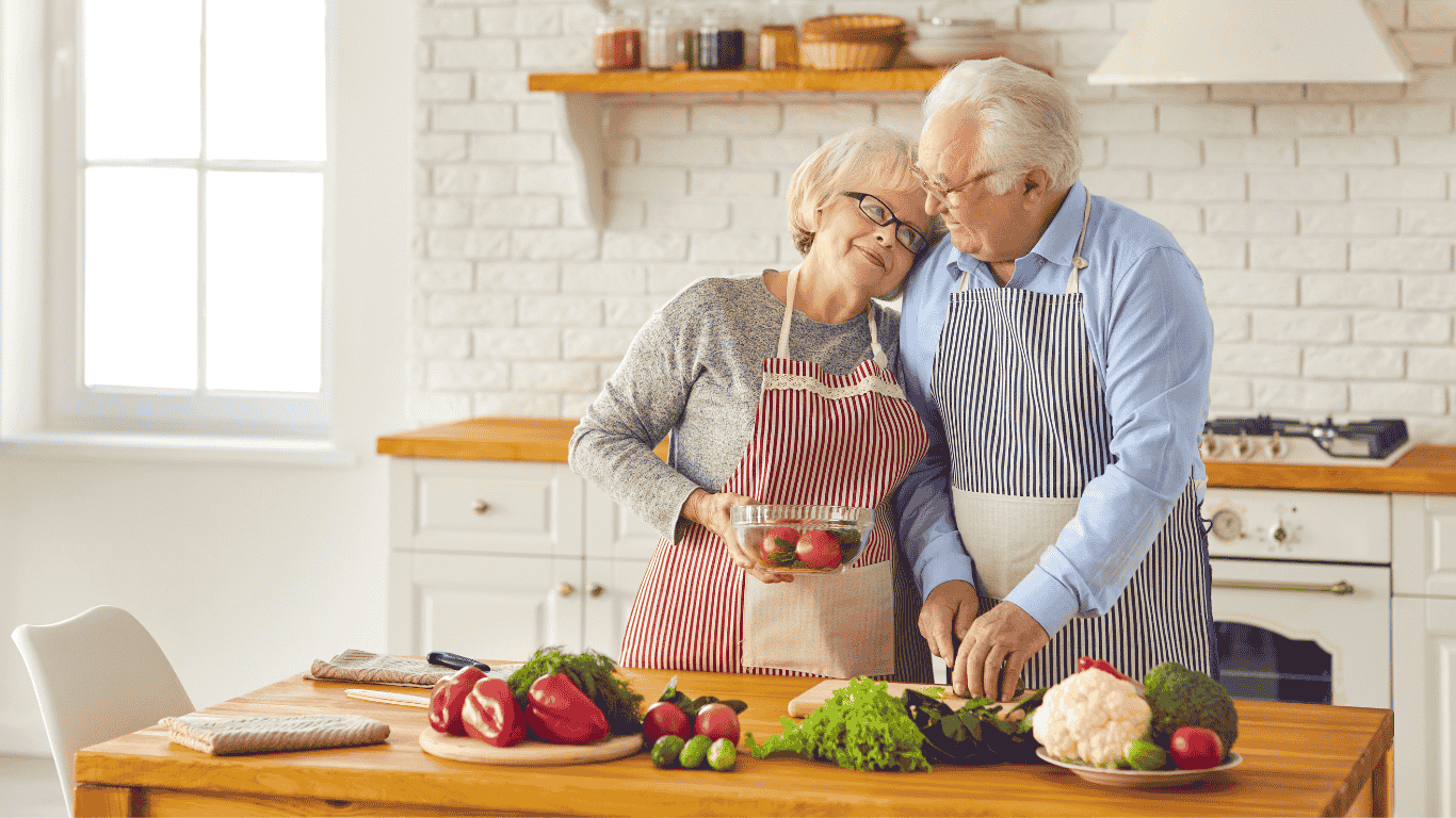 An image of a matured man and woman eating top flavonoid foods