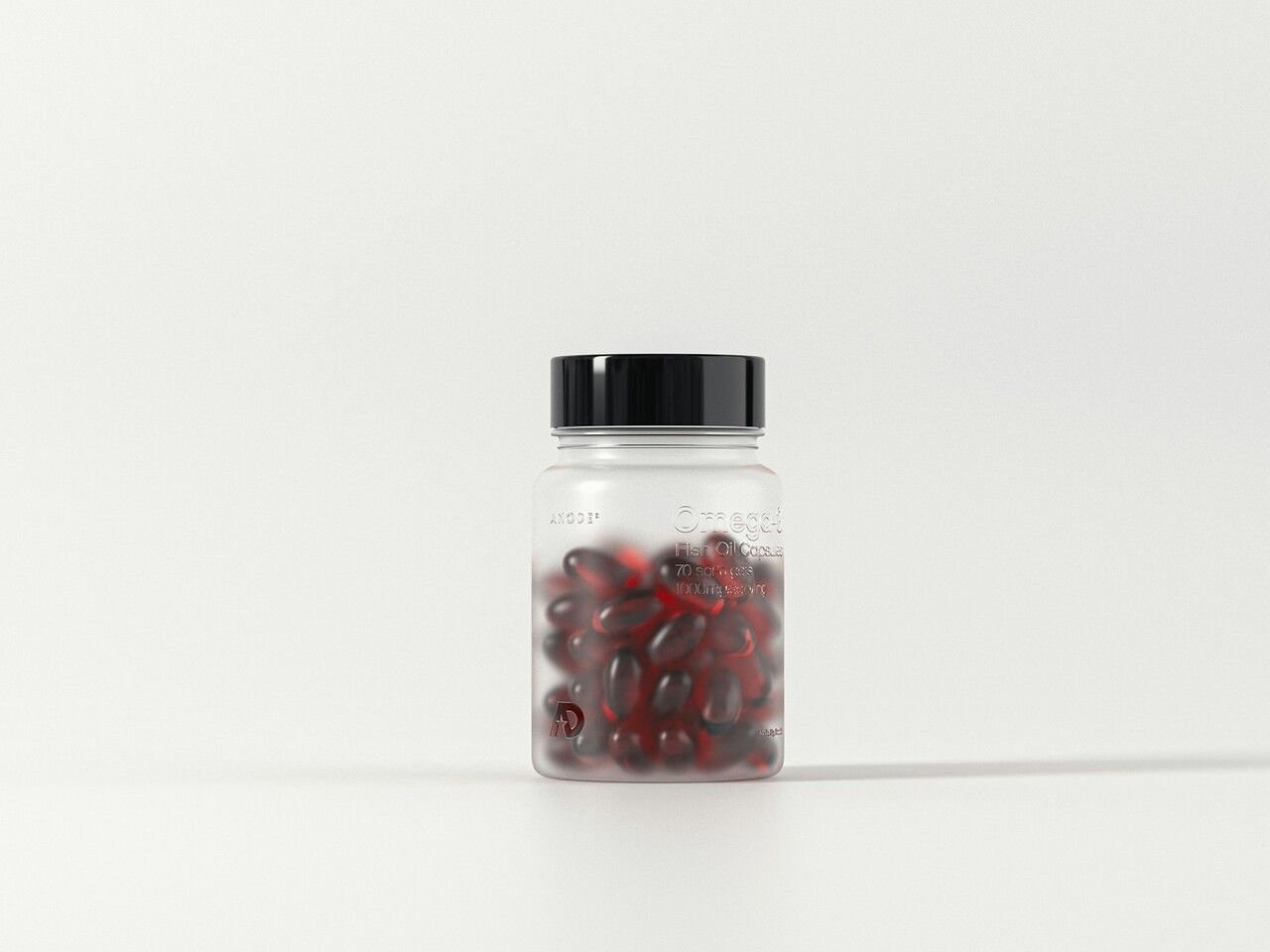 A supplement bottle of omega 3 fish oil capsules