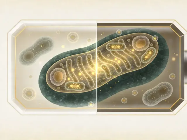 Minimalist illustration of a translucent battery shape filled with glowing cellular mitochondria representing NAD
