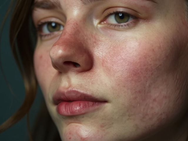 Oxidative Stress 101: Causes, Effects and Prevention Tips 9 Close-up of a woman’s face showing redness on the cheeks and nose, resembling a niacin skin flush.