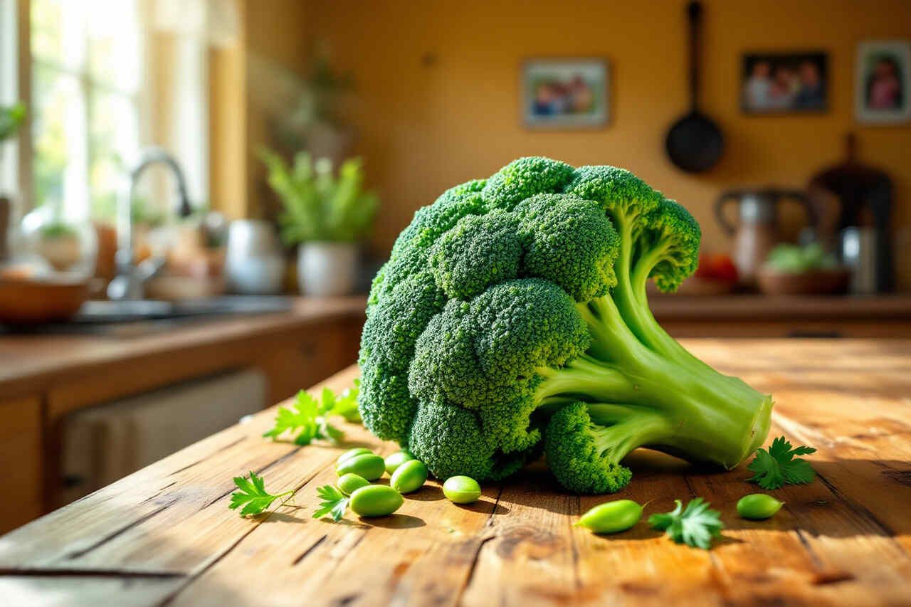 An image of broccoli and edamame, two foods high in NMN, on a kitchen counter
