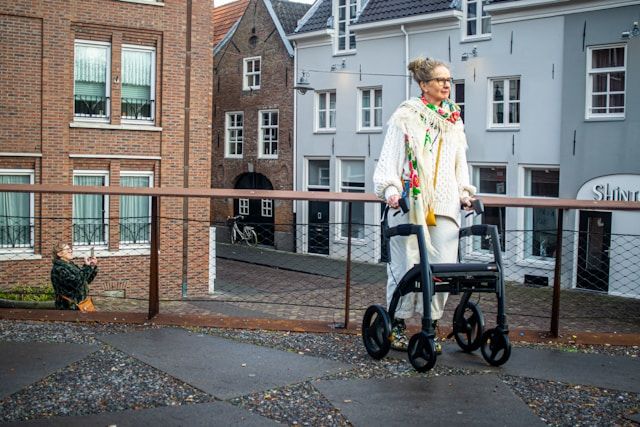 Woman with Parkinson's disease outside taking a walk