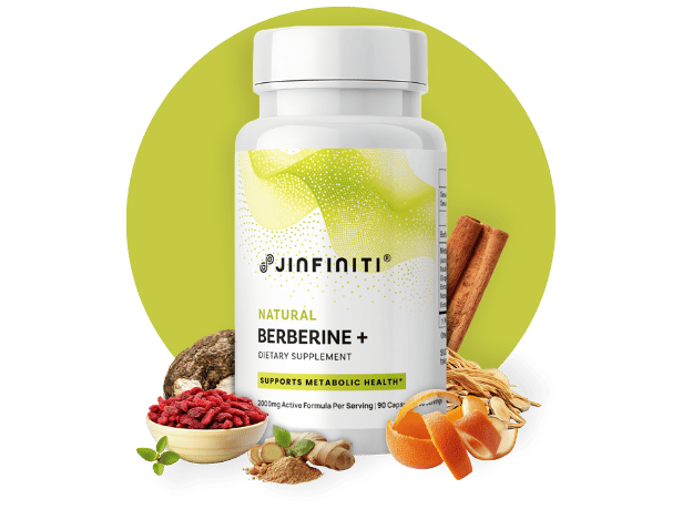 Natural Berberine+ berberine complex supplement bottle from Jinfiniti