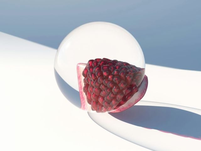 Pomegranate inside a sphere representing Urolithin A vs NAD+