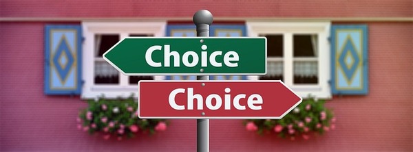 An image of two arrows pointing in different directions with the word 'choice' written on them