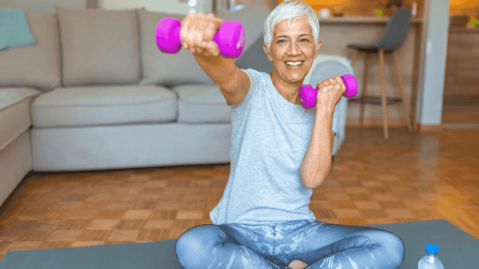 An image of a matured woman exercising