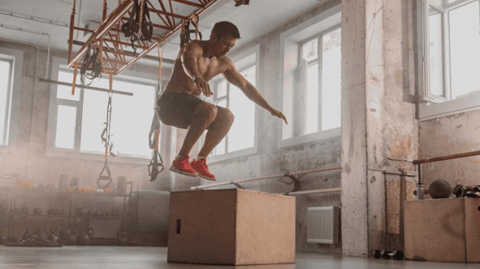 Man exercising indoors