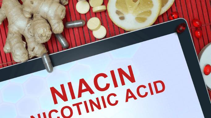 An image of a tablet written with " NIACIN NICOTINIC ACID" 
