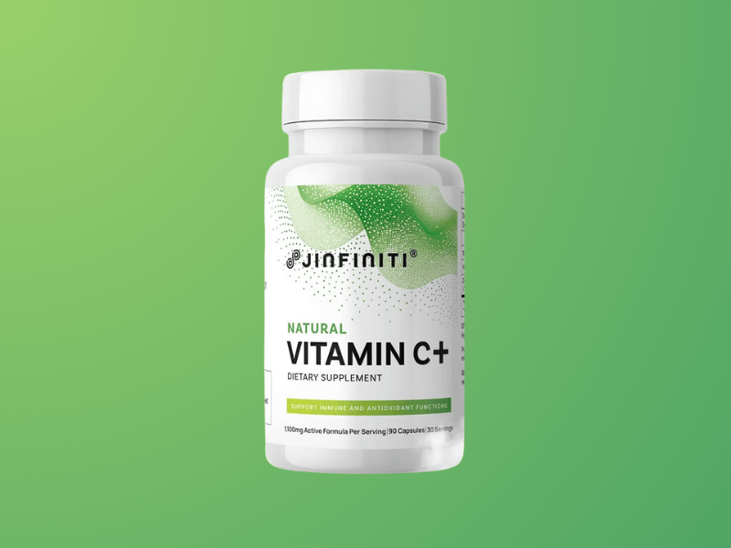 Jinfiniti Natural Vitamin C + Zinc on green background