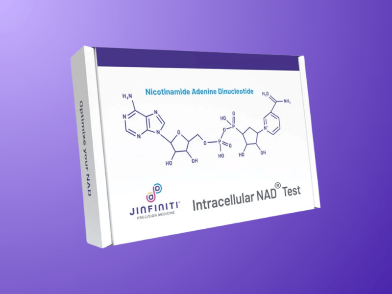 Boosting Metabolism After 50: What Experts Say Works 3 Jinfiniti Intracellular NAD Test on purple background
