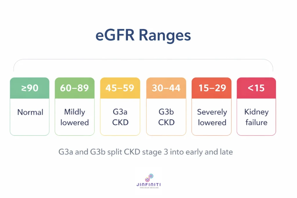 eGFR Blood Test: What It Means, Normal Range, and Next Steps 3 Infographic showing normal ranges for eGFR on a blood test